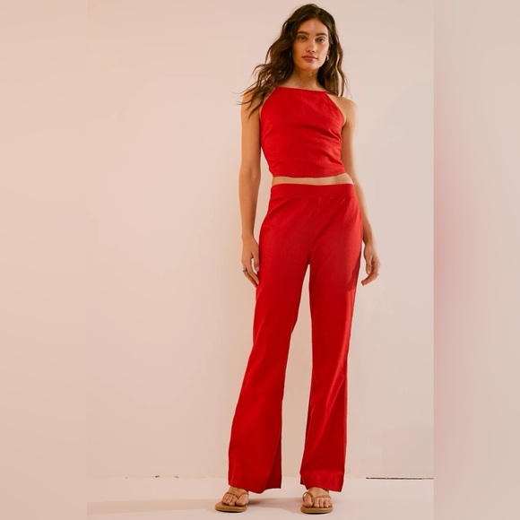 Free People Everything I Need Linen Set - Valiant Poppy, Size Medium - Picture 4 of 4